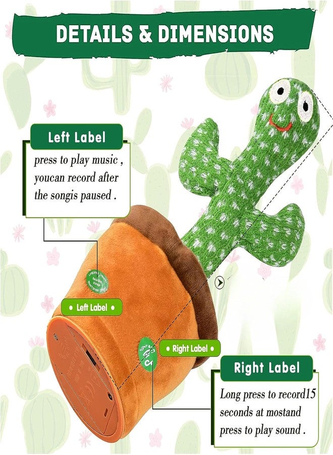 Sument "Dancing Cactus Fun: Baby Educational Talking Singing Wriggle Children Plush Electronic Toy - 120 Songs, Repeat What You Say, Relaxing & Enjoyable Gifts for Kids with Home Decoration Charm - Image 3